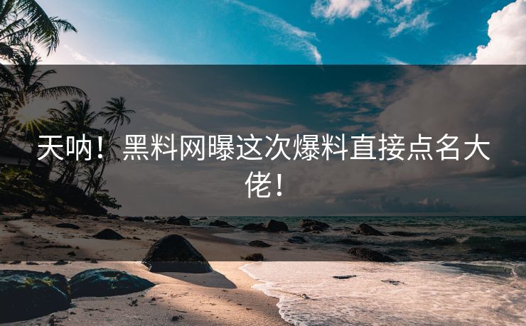 天呐！黑料网曝这次爆料直接点名大佬！