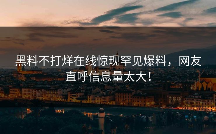黑料不打烊在线惊现罕见爆料，网友直呼信息量太大！