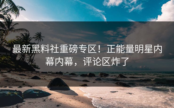 最新黑料社重磅专区！正能量明星内幕内幕，评论区炸了