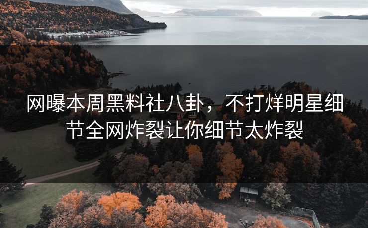 网曝本周黑料社八卦,不打烊明星细节全网炸裂让你细节太炸裂